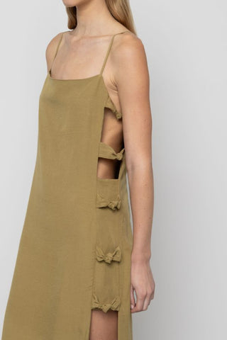 Linen Column Maxi Dress with Knots