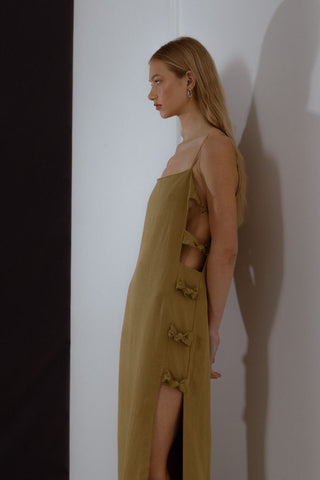 Linen Column Maxi Dress with Knots