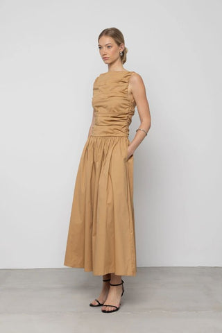 Pleated Cotton Maxi Dress