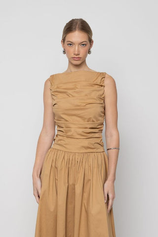 Pleated Cotton Maxi Dress