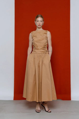 Pleated Cotton Maxi Dress