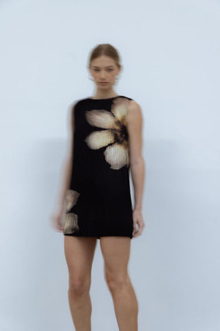Pleated Floral Mini Dress