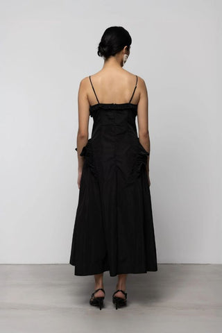 Taffeta Cut-Out Slip Dress | Black