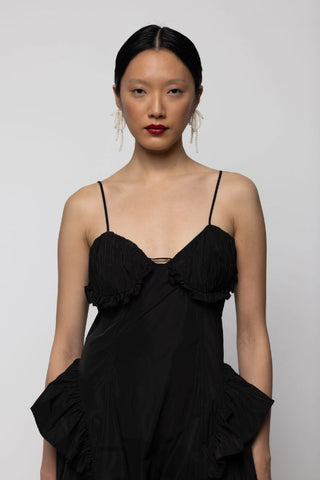 Taffeta Cut-Out Slip Dress | Black