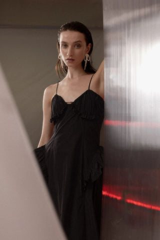 Taffeta Cut-Out Slip Dress | Black