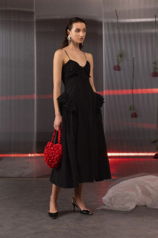 Taffeta Cut-Out Slip Dress | Black