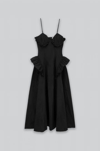 Taffeta Cut-Out Slip Dress | Black
