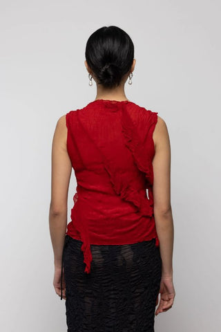 Asymmetric Ruffle Top | Red
