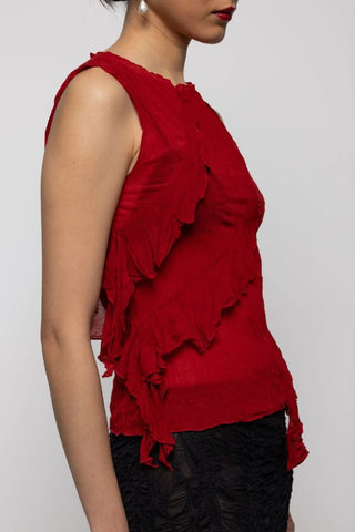 Asymmetric Ruffle Top | Red