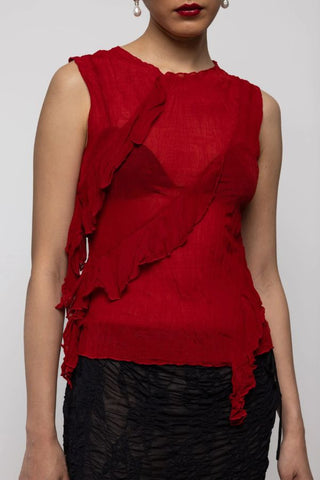 Asymmetric Ruffle Top | Red