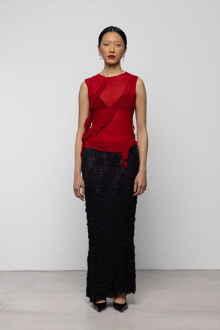 Asymmetric Ruffle Top | Red