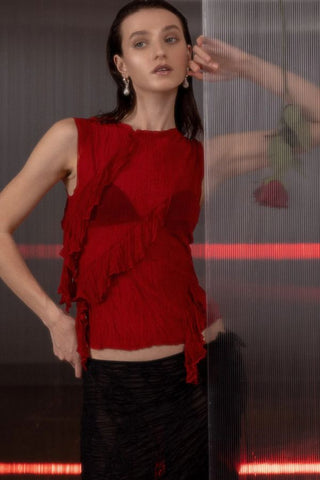 Asymmetric Ruffle Top | Red