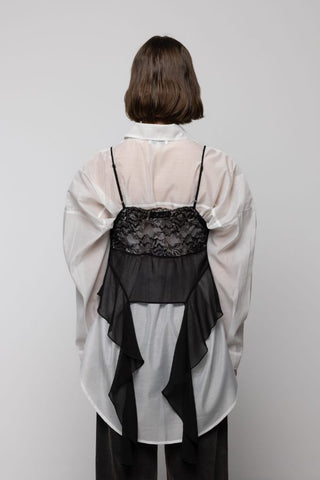 Lace Sheer Top with Frills | Black