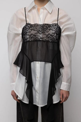 Lace Sheer Top with Frills | Black
