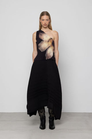 One-Shoulder Pleated Floral Top