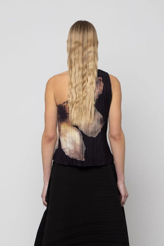 One-Shoulder Pleated Floral Top