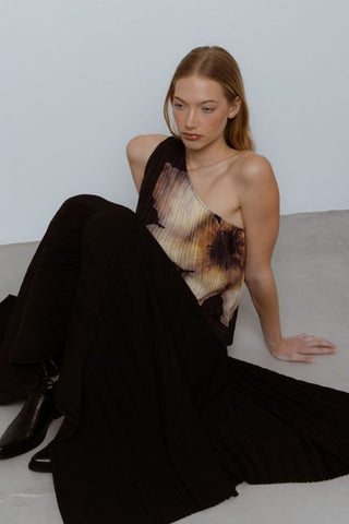 One-Shoulder Pleated Floral Top