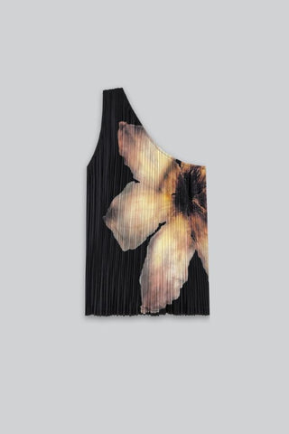 One-Shoulder Pleated Floral Top