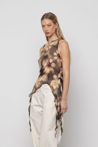 Printed Asymmetric Chiffon Top