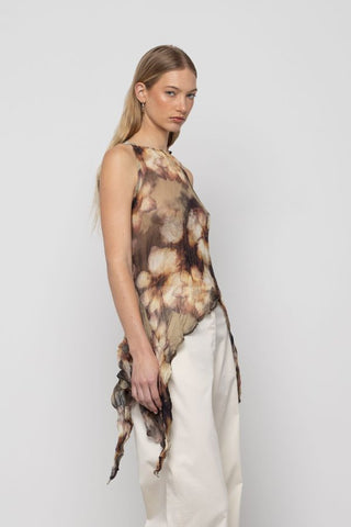 Printed Asymmetric Chiffon Top