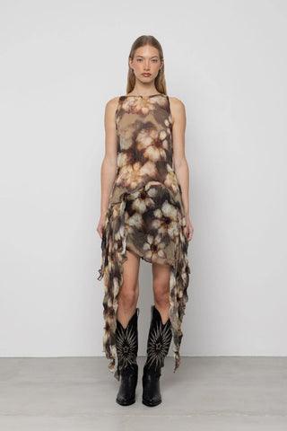 Printed Asymmetric Chiffon Top