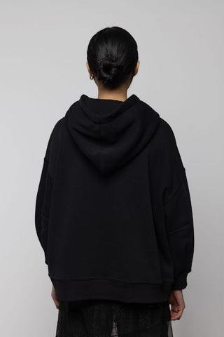 Rose Print Cotton Hoodie | Black