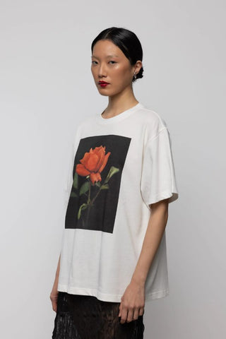 Rose Print Cotton T-Shirt | Off White