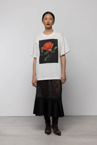 Rose Print Cotton T-Shirt | Off White