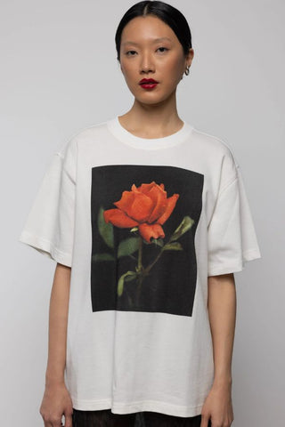 Rose Print Cotton T-Shirt | Off White