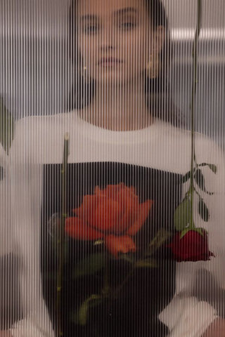 Rose Print Cotton T-Shirt | Off White