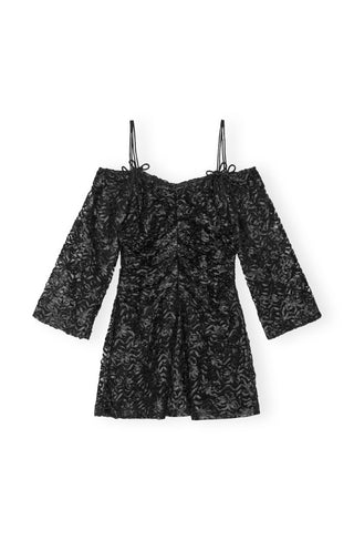 Ribbon Tulle Mini Dress | Black