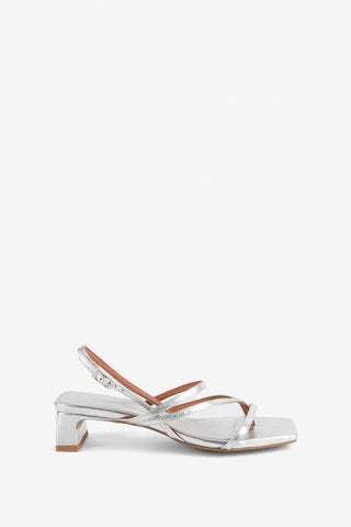 Pup Metallic Leather Sandal Heel | Mercury