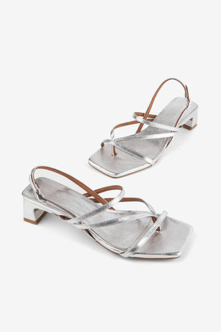 Pup Metallic Leather Sandal Heel | Mercury