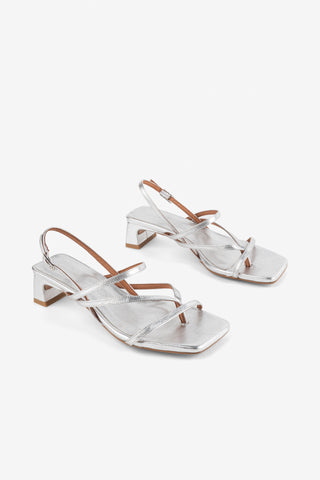Pup Metallic Leather Sandal Heel | Mercury
