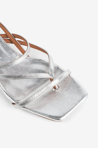 Pup Metallic Leather Sandal Heel | Mercury