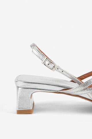 Pup Metallic Leather Sandal Heel | Mercury