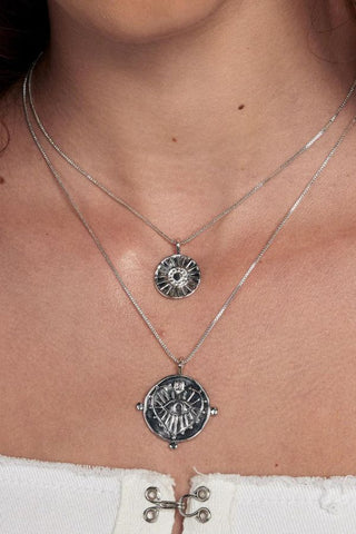 Evil Eye Double Coin Necklace | Silver