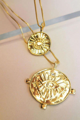 Evil Eye Double Coin Necklace | Gold