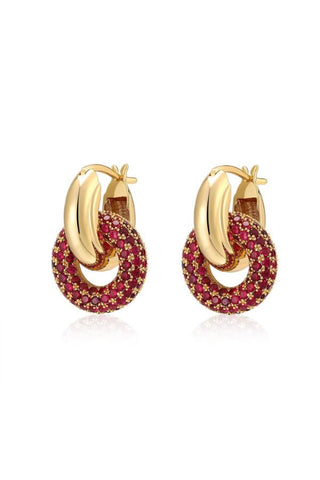 Pave Interlock Hoops Ruby Red | Gold