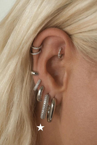XL Pave Chain Link Hoops | Silver