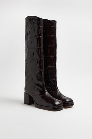 Tundra Boots | Black Croco Embossed Leather
