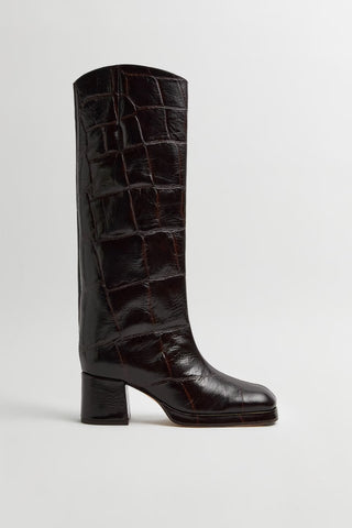 Tundra Boots | Black Croco Embossed Leather