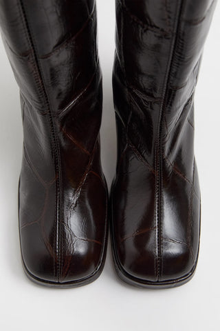 Tundra Boots | Black Croco Embossed Leather