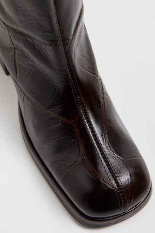 Tundra Boots | Black Croco Embossed Leather