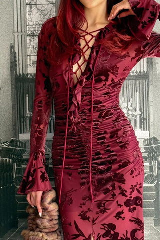 Burnout Tie Dress | Burgundy