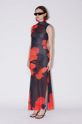 Floral Printed Mesh Dress | Black