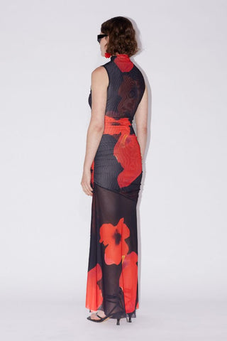 Floral Printed Mesh Dress | Black