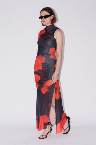 Floral Printed Mesh Dress | Black