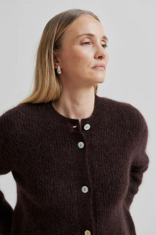 Andrea Knit Rib Long Sleeve Cardigan | Chocolate Plum
