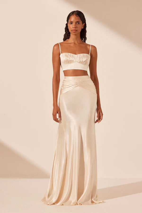 la lune ruched maxi dress La Lune Ruched Halter Maxi Dress